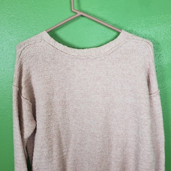 Free People Oversized Baby Pink Knit Tunic Laced Cotton Sweater Dress Size Small - Picture 3 of 11